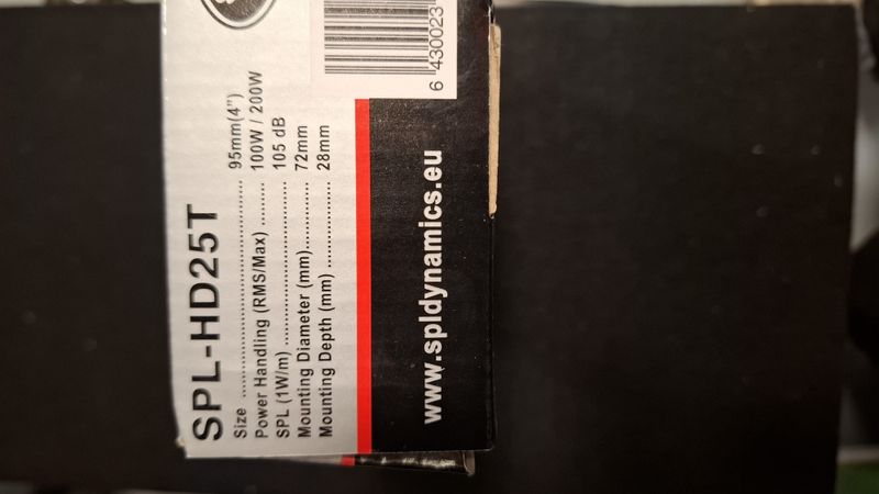 SPL Dynamics SPL-HD25T. PAR. 95mm, 100wRMS / 200wMAX, 4ohm, 105dB