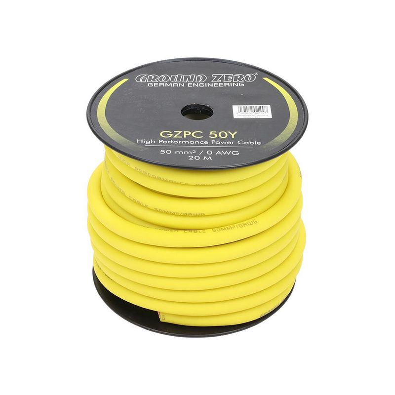 50mm2. Ground Zero strømkabel - Gul - Meterpris. 